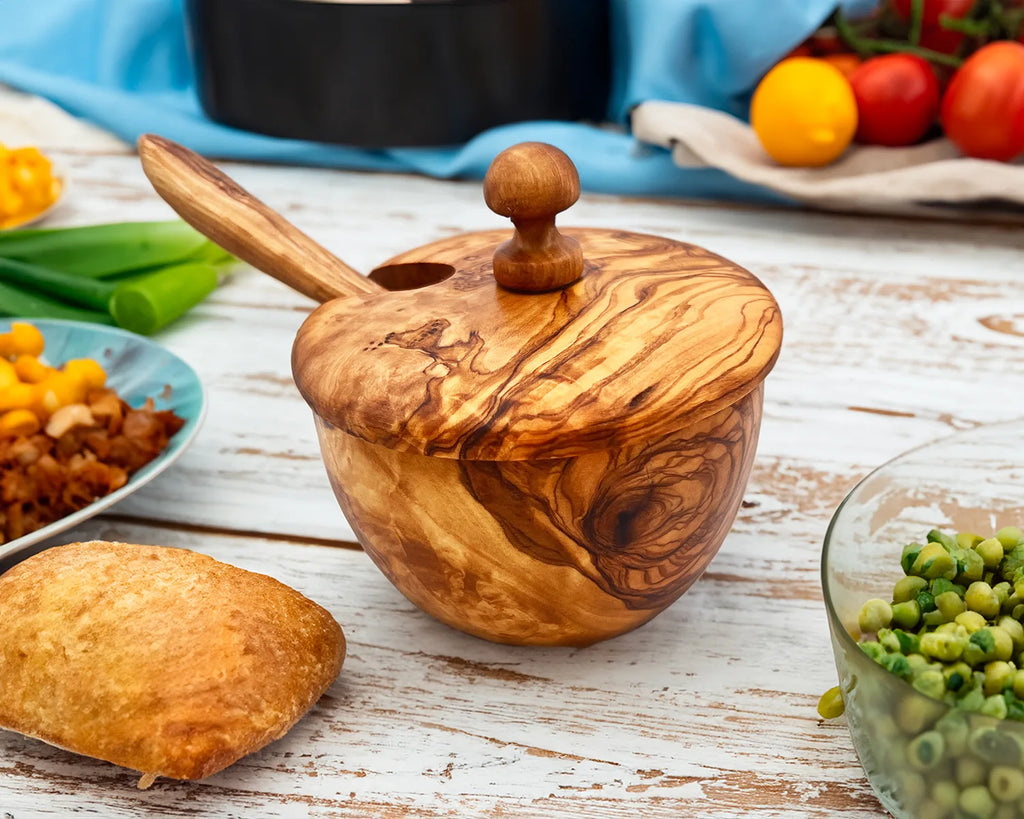 Salt Pepper Container | Olive Wood Salt Cellar With Lid & Spoon | Olivarts