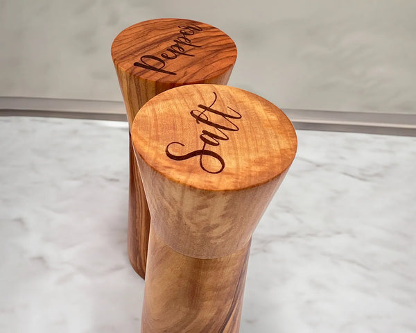 Salt and Pepper Grinder Set handmade from Olive Wood | Vintage Wooden Pepper Mill