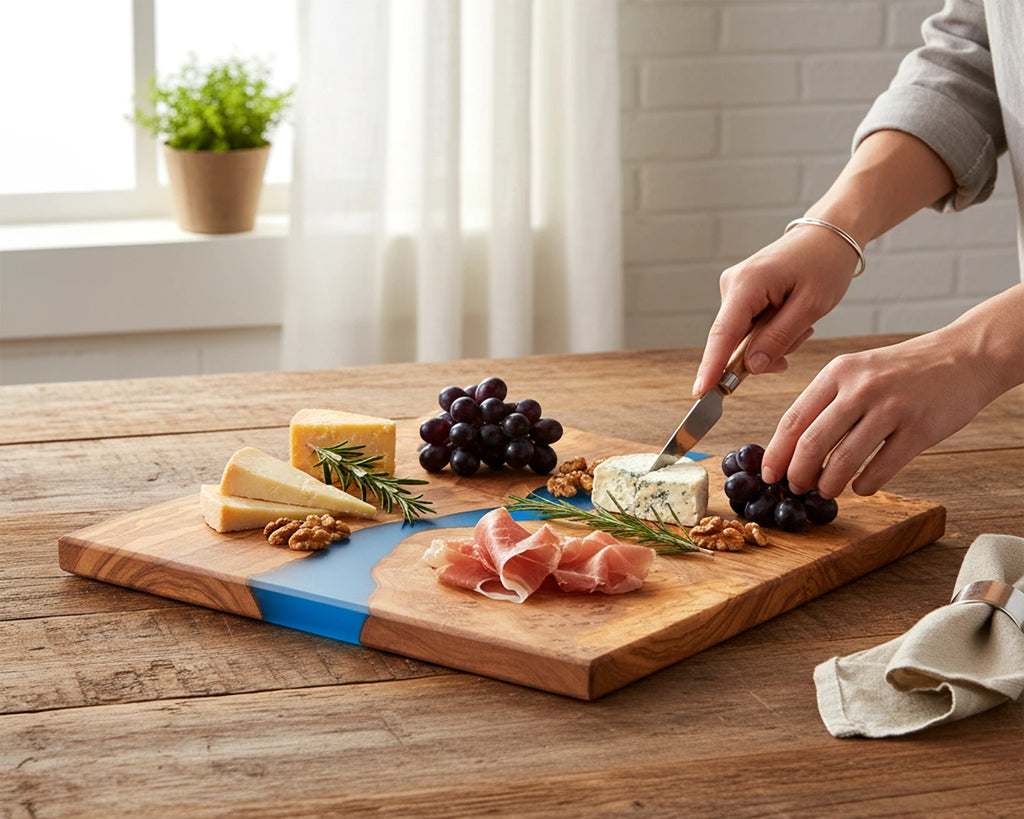 Personalized Olive Wood Cutting board - Engraving Olive wood Charcuterie Board - Handmade Epoxy wood board