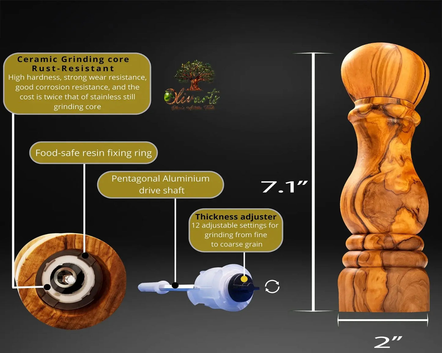Salt And Pepper Grinder Set | Olive Wood Salt & Pepper Mill | Olivarts