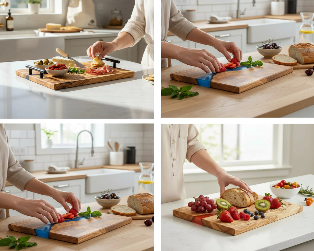 Personalized Olive Wood Cutting board - Engraving Olive wood Charcuterie Board - Handmade Epoxy wood board
