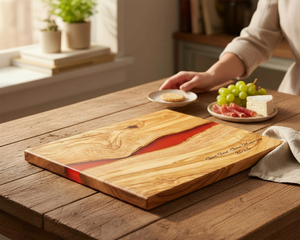 Personalized Olive Wood Cutting board - Engraving Olive wood Charcuterie Board - Handmade Epoxy wood board