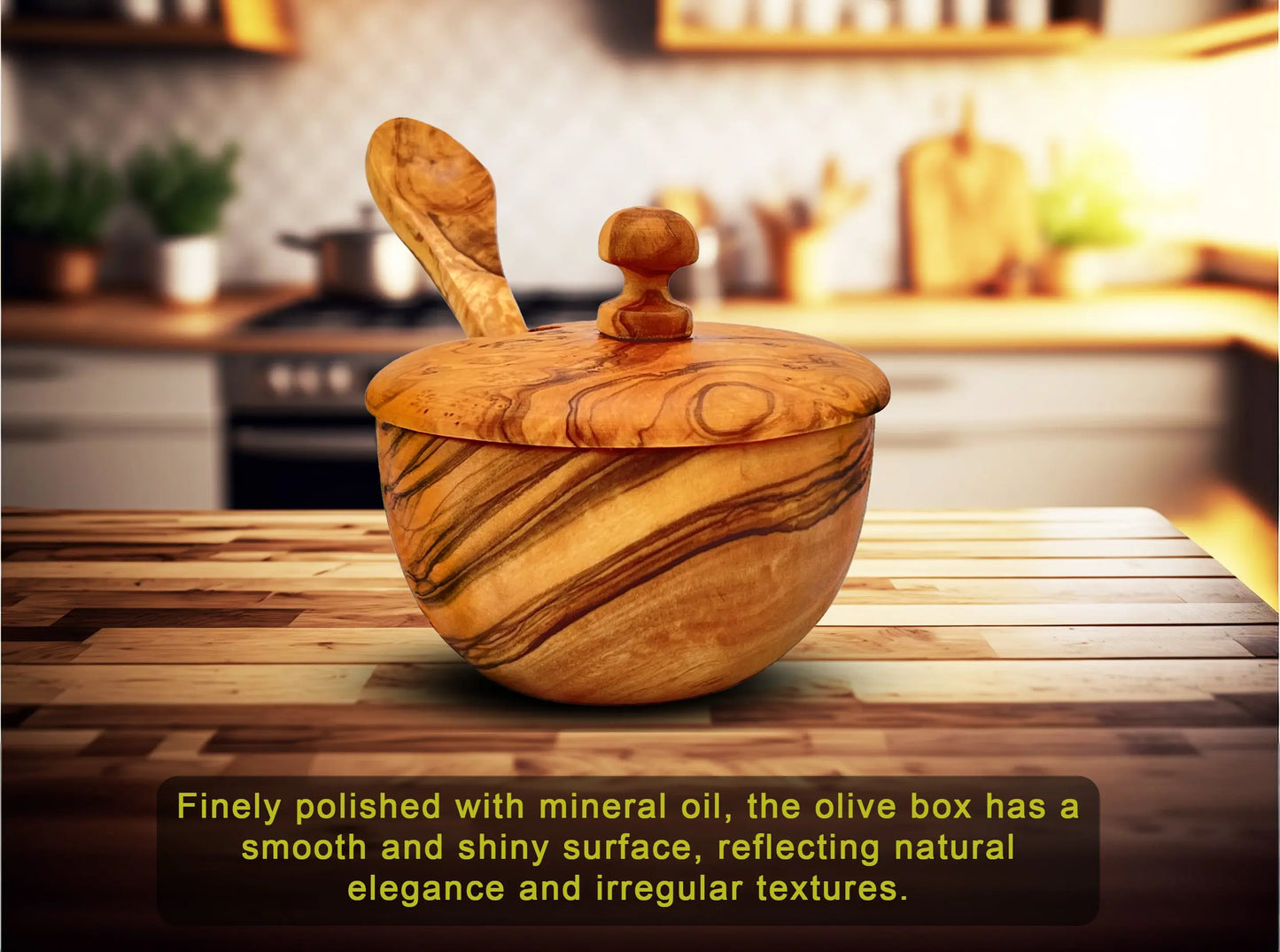 Salt Pepper Cellar | Olive Wood Cellar With Lid & Spoon | Olivarts