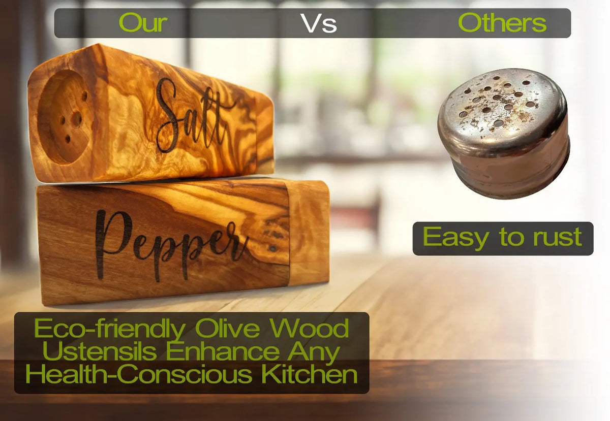 Salt Pepper Shakers | Olive Wood Salt and Pepper Shaker Set | 