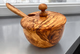Olive Wood Spice Container - Salt Cellar with lid and Spoon - Vintage Wood Salt box Olivarts