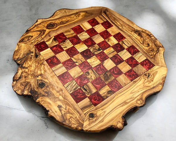 Handmade Vintage Olive Wood Chess Board – Epoxy Squares | Olivarts - Olivarts