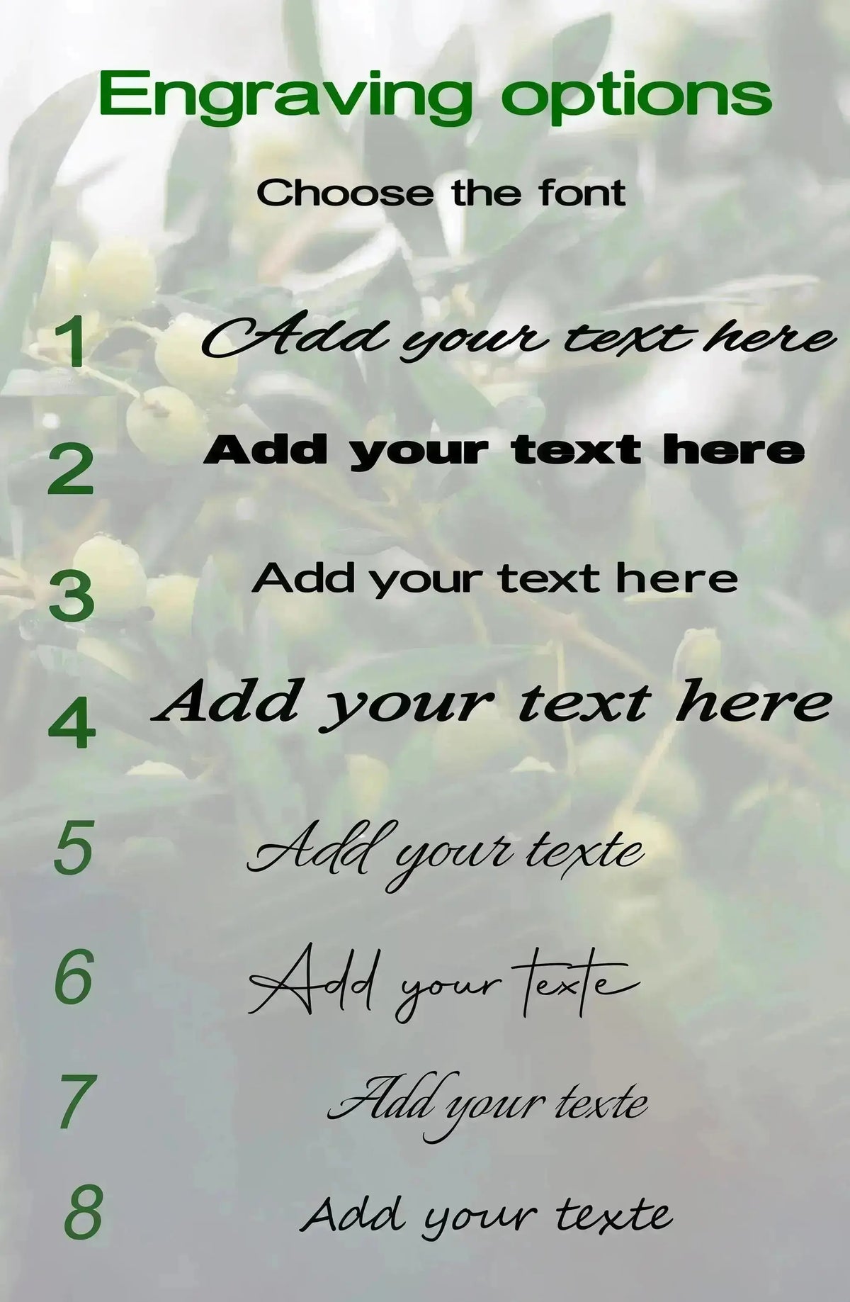engraving option personalization  –  Olivarts
